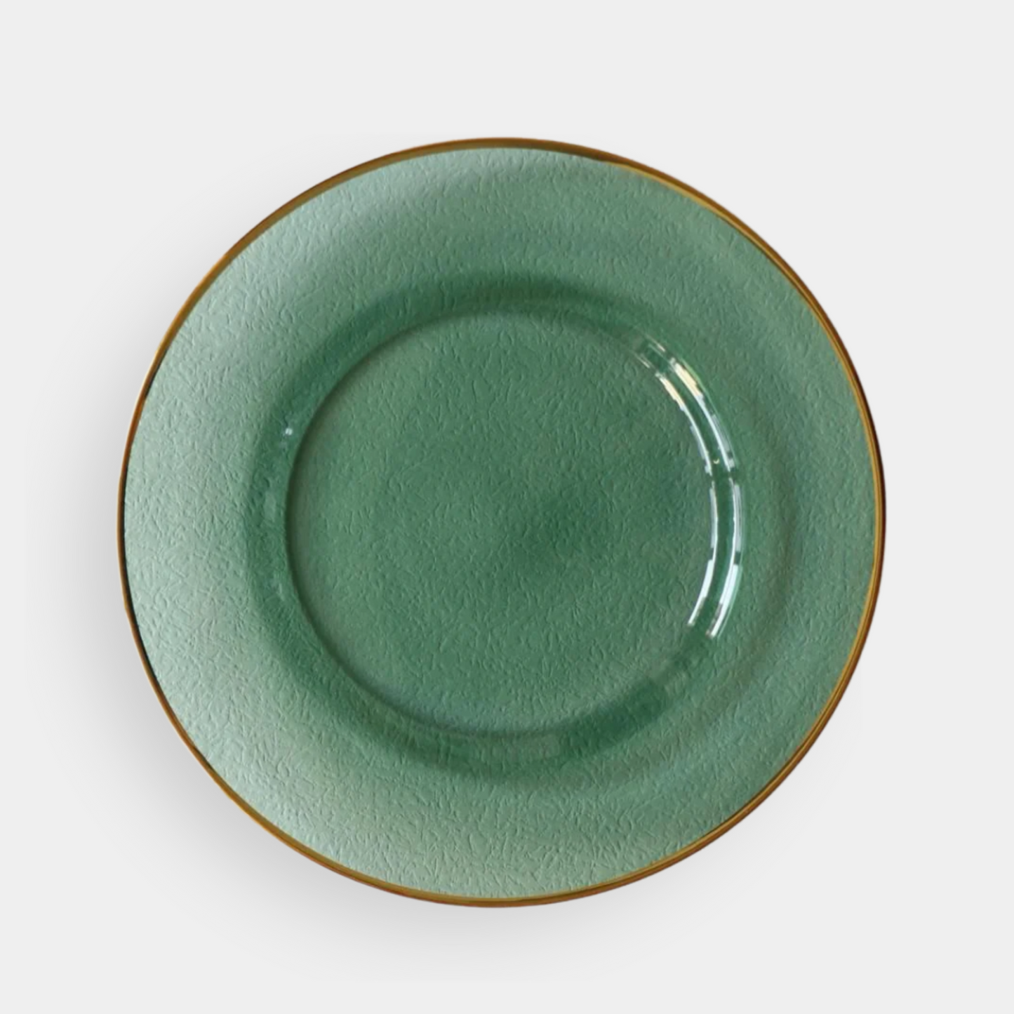 The Gemma Green Glass Charger with Gold Rim