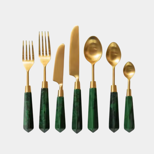 The Ava Gold + Green Lucite Flatware Set