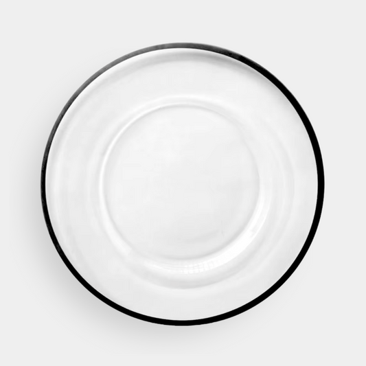 The Halo Clear Glass Charger with Black Rim