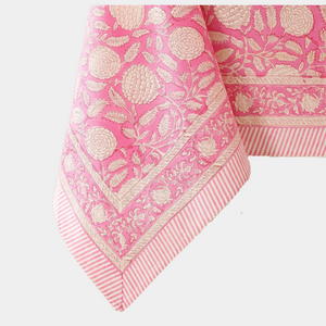 The Jardin: Block Print Tablecloth in Peony