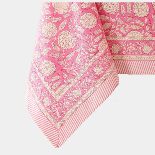 The Jardin: Block Print Tablecloth in Peony