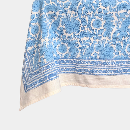 The Jardin: Block Print Tablecloth in Sky Blue