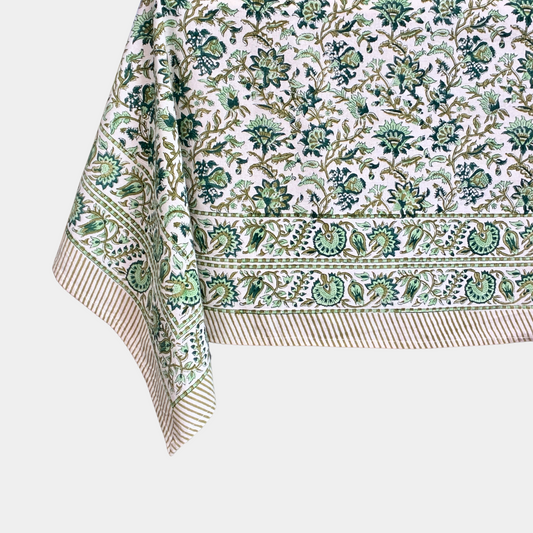 The Jardin: Block Print Tablecloth in Teal