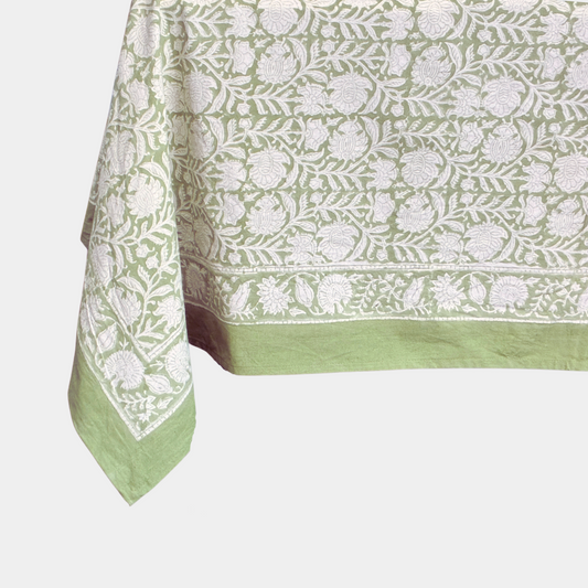 The Jardin: Block Print Tablecloth in Willow