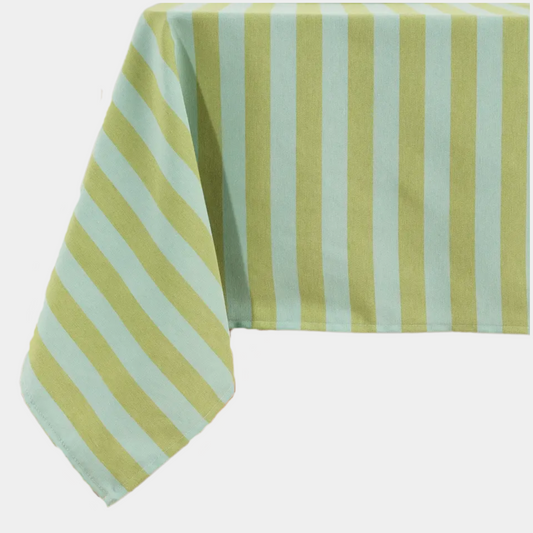The Raya: Jacquard Tablecloth in Pistachio Stripes